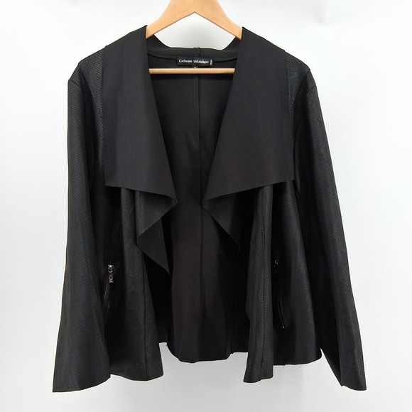 Catherine Malandrino Jackets & Blazers - Catherine Malandrino Sz 1X Faux Leather Moto Jacket Waterfall Open Front Black